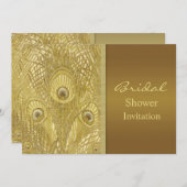 Goldenes Brautparty Federn des Pfaus Einladung (Vorne/Hinten)