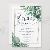 Goldenes Brautparty mit tropischer Vegetation Einladung (Vorderseite)