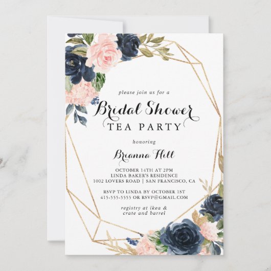 Goldenes Brautparty Tee Party Einladung (Vorderseite)