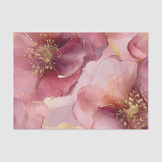 Goldenes Burgund Rosa Blume Brautparty Seidenpapier (Vorderseite)