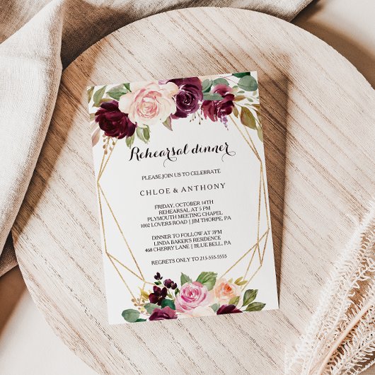 Goldenes Burgundy Probe Dinner Einladung