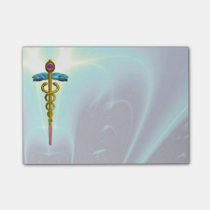 GOLDENES CADUCEUS-SYMBOL-MONOGRAMM aquamarines Post-it Klebezettel
