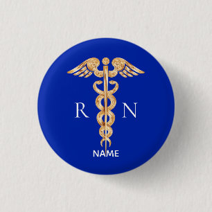 Goldenes Caduceus-Symbol & Monogramm der eingetrag Button