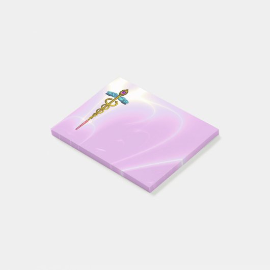 GOLDENES CADUCEUS-SYMBOL-MONOGRAMM Rosa Post-it Klebezettel (angewinkelt)