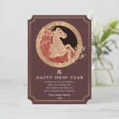 Goldenes chinesisches Neujahrspferd Feiertagskarte (Stehend Vorderseite)