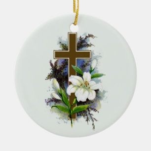 Goldenes christliches Kreuz Keramik Ornament
