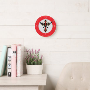 Goldenes christliches Kreuz Runde Wanduhr