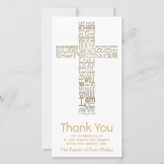 Goldenes christliches QuerBeileid johns 14 danken Dankeskarte (Vorderseite)