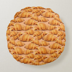 Goldenes Croissant, Bäckerei nahtlos Muster. Rundes Kissen