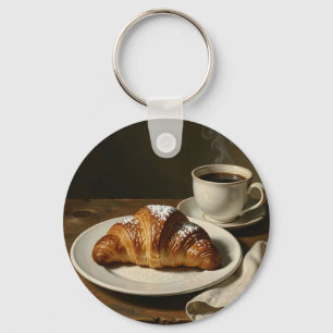 Goldenes Croissant Kaffee Stilleben Schlüsselanhänger