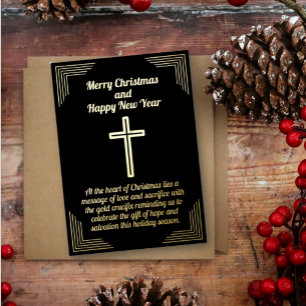 Goldenes Crucifix auf der Schwarzen Hintergrundfol Folien Feiertagskarte