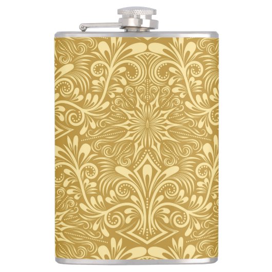 Goldenes Damast Barock Blumenmuster Flachmann (Vorderseite)