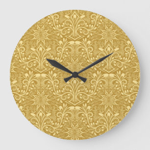 Goldenes Damast Barock Blumenmuster Große Wanduhr