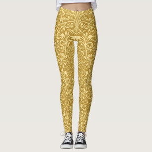 Goldenes Damast Barock Blumenmuster Leggings