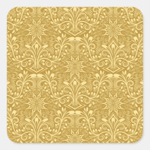 Goldenes Damast Barock Blumenmuster Quadratischer Aufkleber