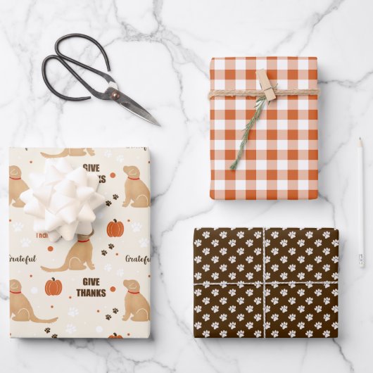 Goldenes Dankeschön Set von 3 Geschenkwrap Geschenkpapier Set (Vorderseite)