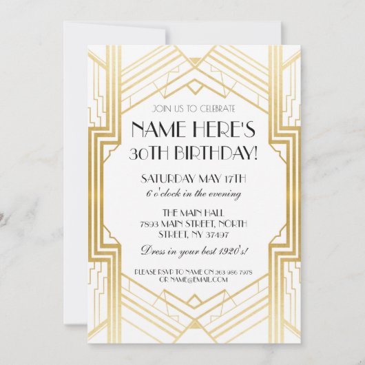 Goldenes Déco der 1920er Jahre lädt Gatsby-Party e Einladung (Vorderseite)
