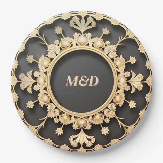 Goldenes Dekor Blumenreath Pappteller (Vorderseite)
