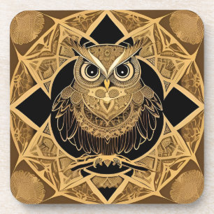 Goldenes dekoratives Eulen-Mandala-Design Getränkeuntersetzer