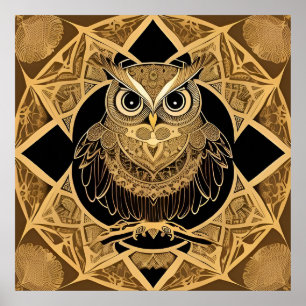 Goldenes dekoratives Eulen-Mandala-Design Poster