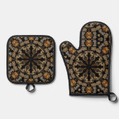 Goldenes dekoratives Ofenhandschuh- und Topflappen Ofenhandschuh & Topflappen-Set (Vorderseite)