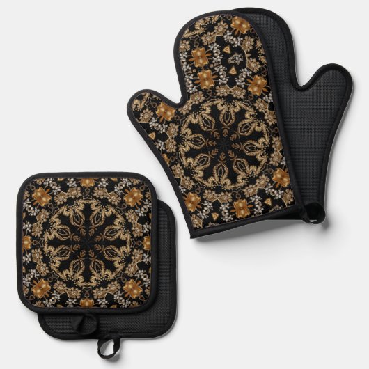 Goldenes dekoratives Ofenhandschuh- und Topflappen Ofenhandschuh & Topflappen-Set (Vorderseite/Rückseite)