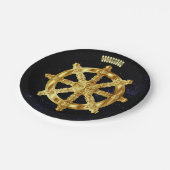 Goldenes Dharma Rad-Buddhismus-und Pappteller (Schrägansicht)