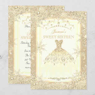 Goldenes Diadem Kleid Winter Wonderland Sweet 16 P Einladung