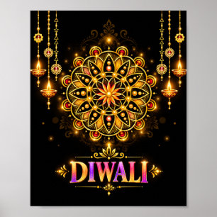 Goldenes Diwali-Mandala-Rangoli-Fest der Lichter Poster