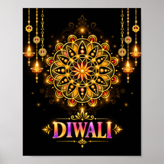 Goldenes Diwali-Mandala-Rangoli-Fest der Lichter Poster
