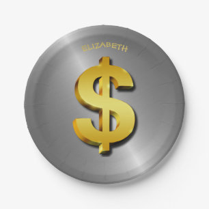 Goldenes Dollar-Sparkling-Symbol für Gebärdenes Pappteller