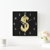 Goldenes Dollarzeichen Quadratische Wanduhr (Zuhause)