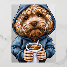 Goldenes Doodle in Hoody Hoody Beim Cup Folien Feiertagspostkarte