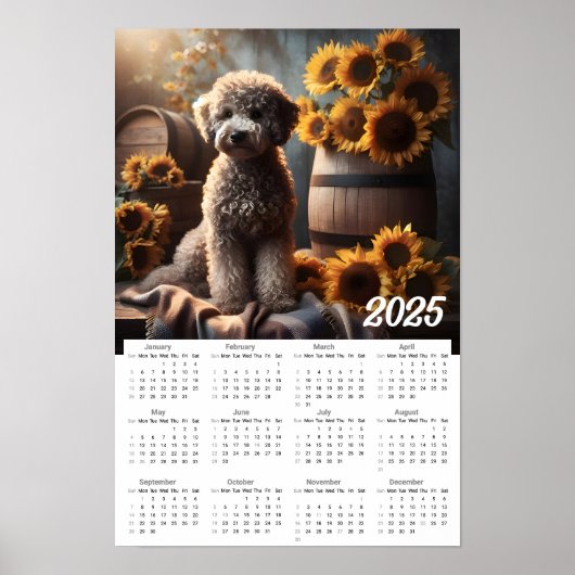 Goldenes Doodle und Sonnenblumen - Kalender 2025 Poster (Vorne)
