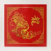 Goldenes Drache Feng Shui Symbol auf Imitat-Leder Puzzle (Horizontal)