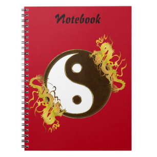 Goldenes Drache Yin Yang Notizbuch Notizblock
