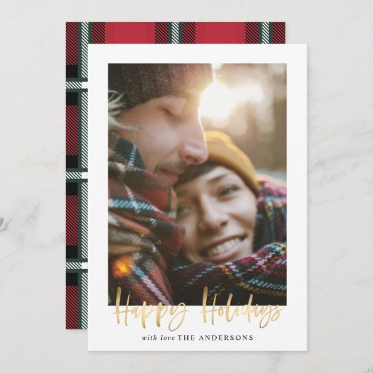 Goldenes Drehbuch - Feiertage Rotes Foto Feiertagskarte (Vorne/Hinten)