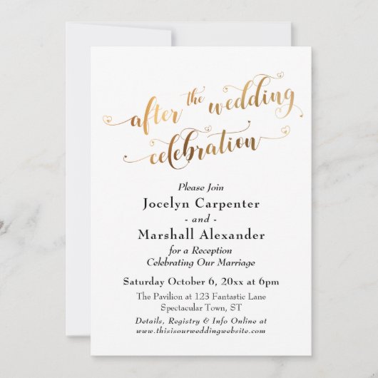 Goldenes Drehbuch nach der Hochzeitsfeier Confetti Einladung (Vorderseite)