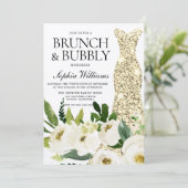 Goldenes Dress Brunch & Bubbly Brautparty Einladung (Stehend Vorderseite)
