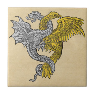 Goldenes Eagle und silberner Drache Fliese
