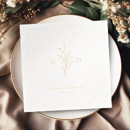 Goldenes einfaches botanisches Hochzeitsmonogramm Servietten Mit Folie