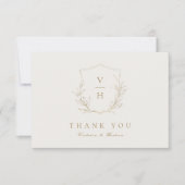 Goldenes, einfaches botanisches Wappen Monogramm H Dankeskarte (Vorderseite)
