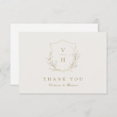 Goldenes, einfaches botanisches Wappen Monogramm H Dankeskarte (Vorne/Hinten)