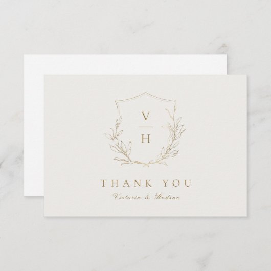 Goldenes, einfaches botanisches Wappen Monogramm H Dankeskarte (Vorne/Hinten)