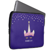 Goldenes Einhorn, Blume & Sterne auf Indigoblau Laptopschutzhülle (Vorne Rechts)
