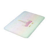 Goldenes Einhorn, Blume und Sterne auf Pastell Badematte (Schrägansicht)