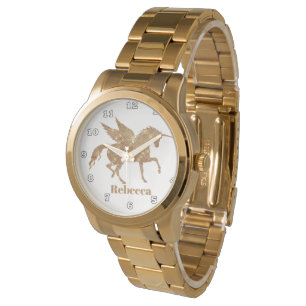 Goldenes Einhorn der Frauen addieren Namensuhr Armbanduhr