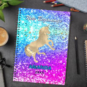 Goldenes Einhorn Glitter-Monogramm groß Neue Anfän Notizblock