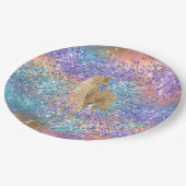 Goldenes Einhorn Sparkle Lila Aqua Rosa Glitzer Pappteller (Schrägansicht)