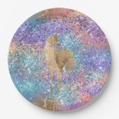 Goldenes Einhorn Sparkle Lila Aqua Rosa Glitzer Pappteller (Vorderseite)